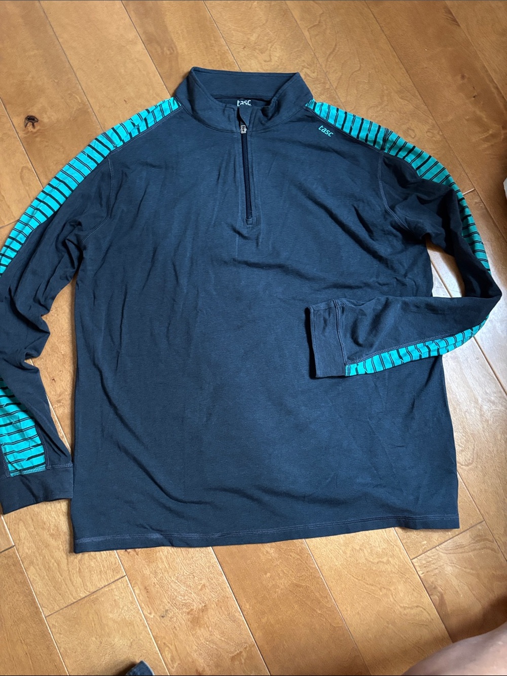Task Men's Navy Quarter-Zip Pullover with Teal Stripe Accents XL